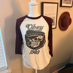 Obey Baseball Tee. Size medium. 3/4 sleeve. Excellent condition